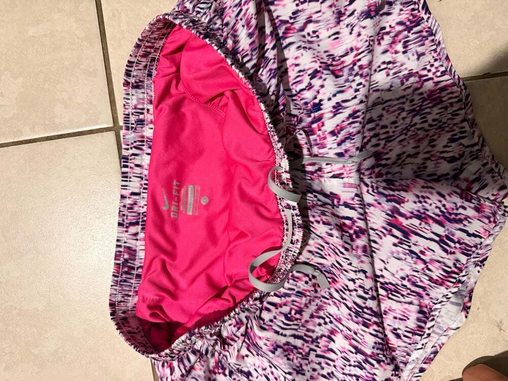 Nike Women's Dri-Fit Running Shorts XS Purple Pink Abstract Icon Clash Tempo - Picture 6 of 7